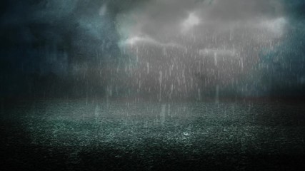 Wall Mural - Stormy Night on Asphalt 4K features rain falling down on asphalt in a foggy stormy atmosphere. 