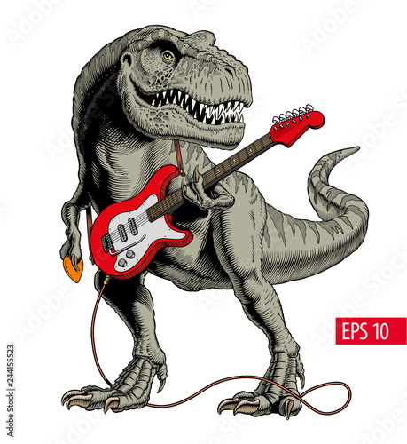 Fotomural Dinosaur playing electric guitar