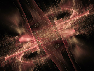 Poster - Abstract digital art background. Symmetry composition of curves ands grids. Detailed fractal graphics. Data science and digital technology concept.
