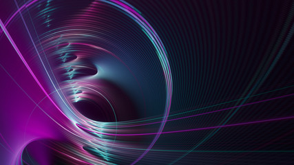 Aufkleber - Abstract multicolor background element on black. Fractal graphics. Three-dimensional composition of glowing lines and mption blur traces. Movement and innovation concept.
