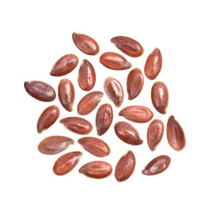 Wall Mural - Group of linseed or flax seeds close together and isolated on white background