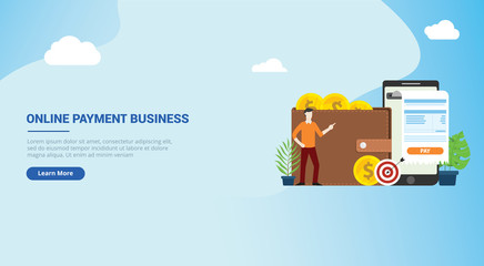 Poster - website design landing page ui for mobile online payment technology with business man people with invoice and gold coin money on walley - vector