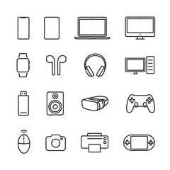 Vector illustration set device line icons.