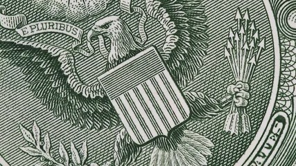 Sticker - Great seal on 1 US dollar bill slow rotating, bald eagle. Stock video footage