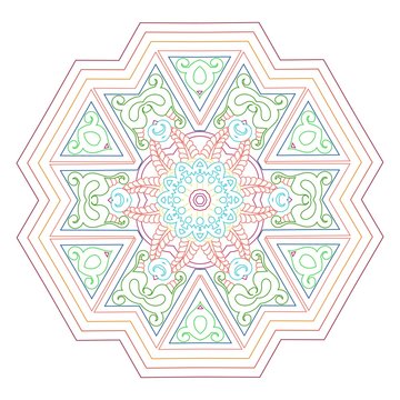 Mandala of graceful curved lines. Folk motives of Asia, India.