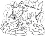 Fototapeta Dinusie - cartoon cute prehistoric dinosaur Styracosaurus, coloring book, funny illustration