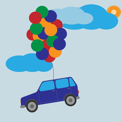  Car with balloon vector graphics