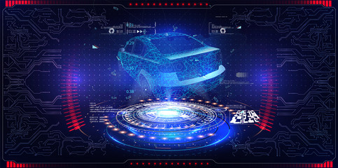 Aufkleber - Futuristic car cockpit and touch screen. Autonomous car.  HUD(Head up display). GUI(Graphical User Interface) 