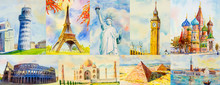 Travel Around The World And Sights. Famous Landmarks