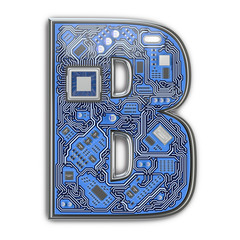 Poster - Letter B.  Alphabet in circuit board style. Digital hi-tech letter isolated on white.