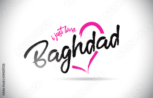 Valokuva Baghdad I Just Love Word Text with Handwritten Font and Pink Heart Shape
