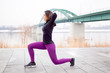 Fitness woman split squat exercise outdoor