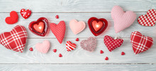 Valentine's Day Banner Background With Heart Shapes And Candles.