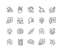Simple Set Of Creativity Related Vector Line Icons. Contains Such Icons As Inspiration, Idea, Brain And More. Editable Stroke. 48x48 Pixel Perfect.