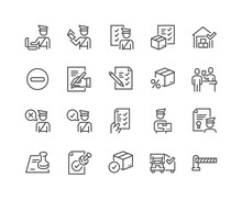 Simple Set Of Customs Related Vector Line Icons. Contains Such Icons As Declaration, Passport Control, Approve Stamp And More. Editable Stroke. 48x48 Pixel Perfect.