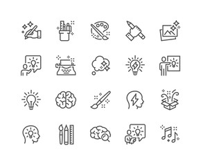 Simple Set of Creativity Related Vector Line Icons. Contains such Icons as Inspiration, Idea, Brain and more. Editable Stroke. 48x48 Pixel Perfect.