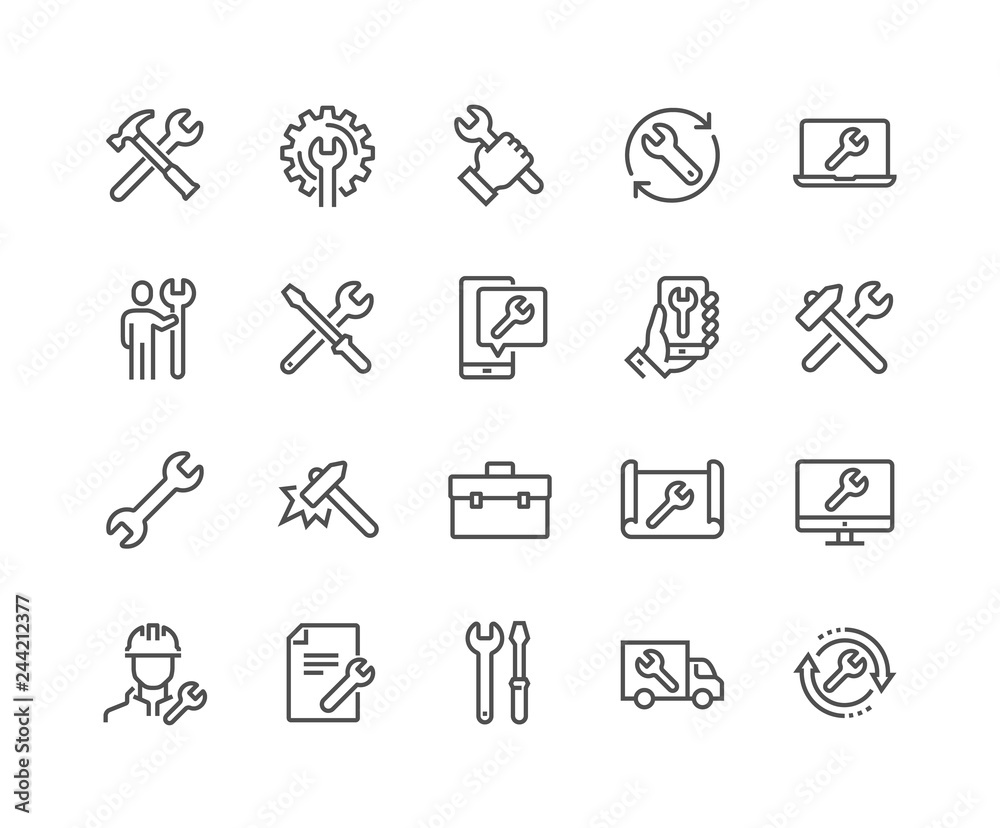 Simple Set of Repair Related Vector Line Icons. Contains such Icons as Screwdriver, Engineer, Tech Support and more. Editable Stroke. 48x48 Pixel Perfect. - obrazy, fototapety, plakaty 