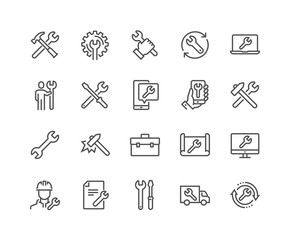 simple set of repair related vector line icons. contains such icons as screwdriver, engineer, tech s