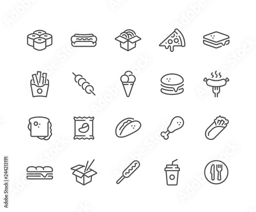 Cuadros en Lienzo Simple Set of Fast Food Related Vector Line Icons
