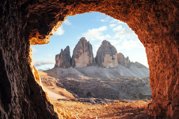 Canvas Print - Tre Cime mountains of three peaks. Gorgeous photo in the sunny day. Italian landscapes