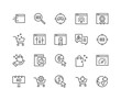 Simple Set of SEO Related Vector Line Icons. Contains such Icons as Target Audience, Increase Sales, Web-site Performance and more. Editable Stroke. 48x48 Pixel Perfect.