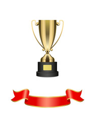 Wall Mural - gold trophy cup with red ribbon vector decoration