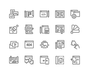 simple set of web development related vector line icons. contains such icons as content, image galle