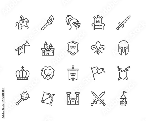 Cuadros en Lienzo Simple Set of Medieval Related Vector Line Icons