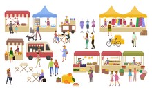 Marketplace, Stalls Of Sellers And Shopping People