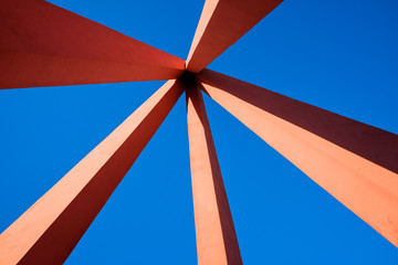 red elements on blue sky background