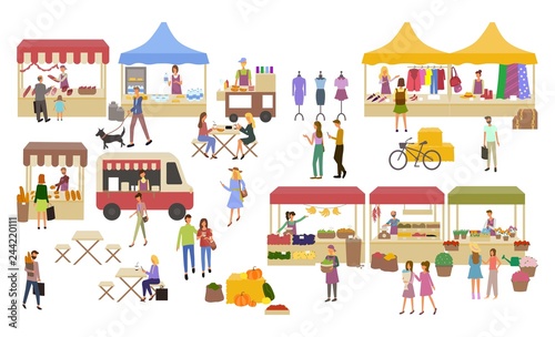 Fotomural Marketplace, Stalls of Sellers and Shopping People
