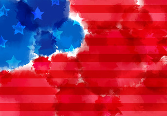 Poster - Colorful Banner with Watercolor Splash. Abstract American Flag Texture. Red and Blue Colored Banner Design