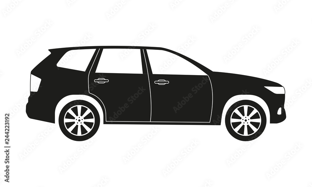 SUV car icon. Side view. Crossover utility vehicle silhouette. Vector ...