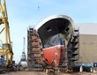 New big ship on dry dock in shipyard