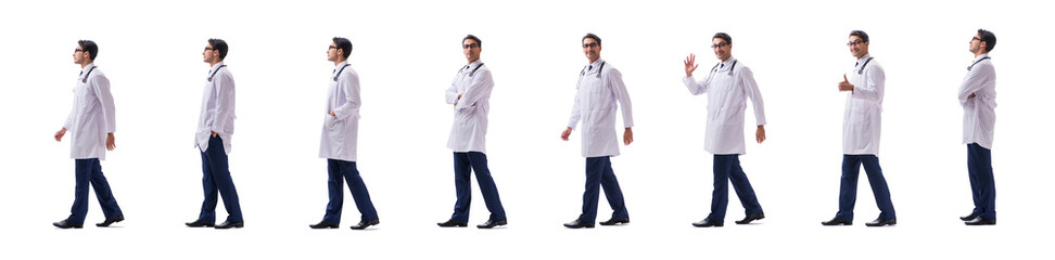 Sticker - Young doctor physician standing walking isolated on white backgr