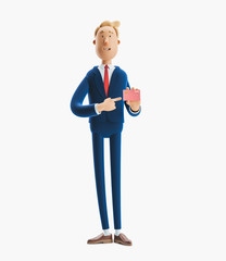 Sticker - 3d illustration. Businessman holding credit card.