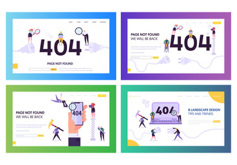 Poster - 404 Landing Page Error Set. Broken Unplug Socket Sign for Under Construction Service Layout. Funny Character Warning that Web Page on Maintenance Concept for Website. Flat Cartoon Vector Illustration
