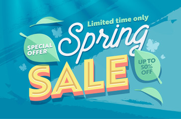 spring sale green natural horizontal banner template. promo discount season offer hot price poster. 