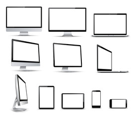 Poster - Set technology devices with white display, view from the side - for stock