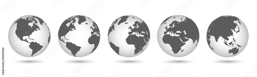 Set 3D Globes with World Maps - vector Stock Vector | Adobe Stock