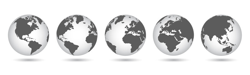 Wall Mural - set 3d globes with world maps - vector