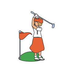 Canvas Print - golfer woman with stick golf and flag