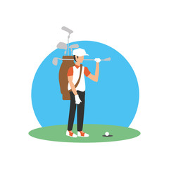 Sticker - golfer with field and sticks golf