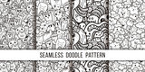 Fototapeta  - Collection of funny doodle monsters seamless pattern for prints, designs and coloring books