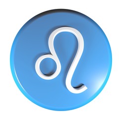 Poster - ZODIAC LEO ICON blue circle push button  - 3D rendering illustration