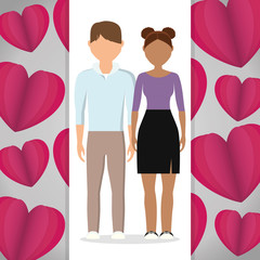 Wall Mural - lovers couple with hearts pattern background