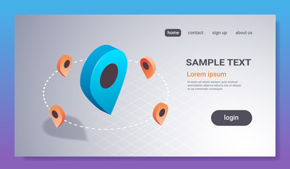 Poster - gps navigation application geo tag location global positioning system concept 3d isometric pin map pointer travel geotag icon horizontal flat copy space