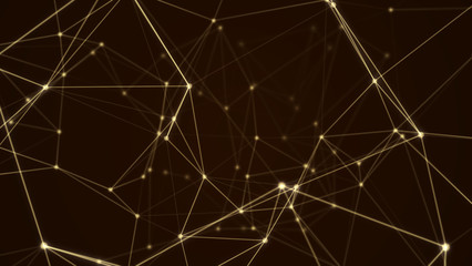 Abstract futuristic molecule structure gold color black background. Computer network connection digital technology illustration concept.