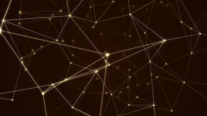Abstract futuristic molecule structure gold color black background. Computer network connection digital technology illustration concept.