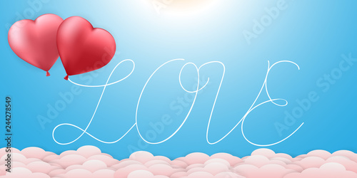 Happy Valentines Day Love Text With Couple Heart Balloons